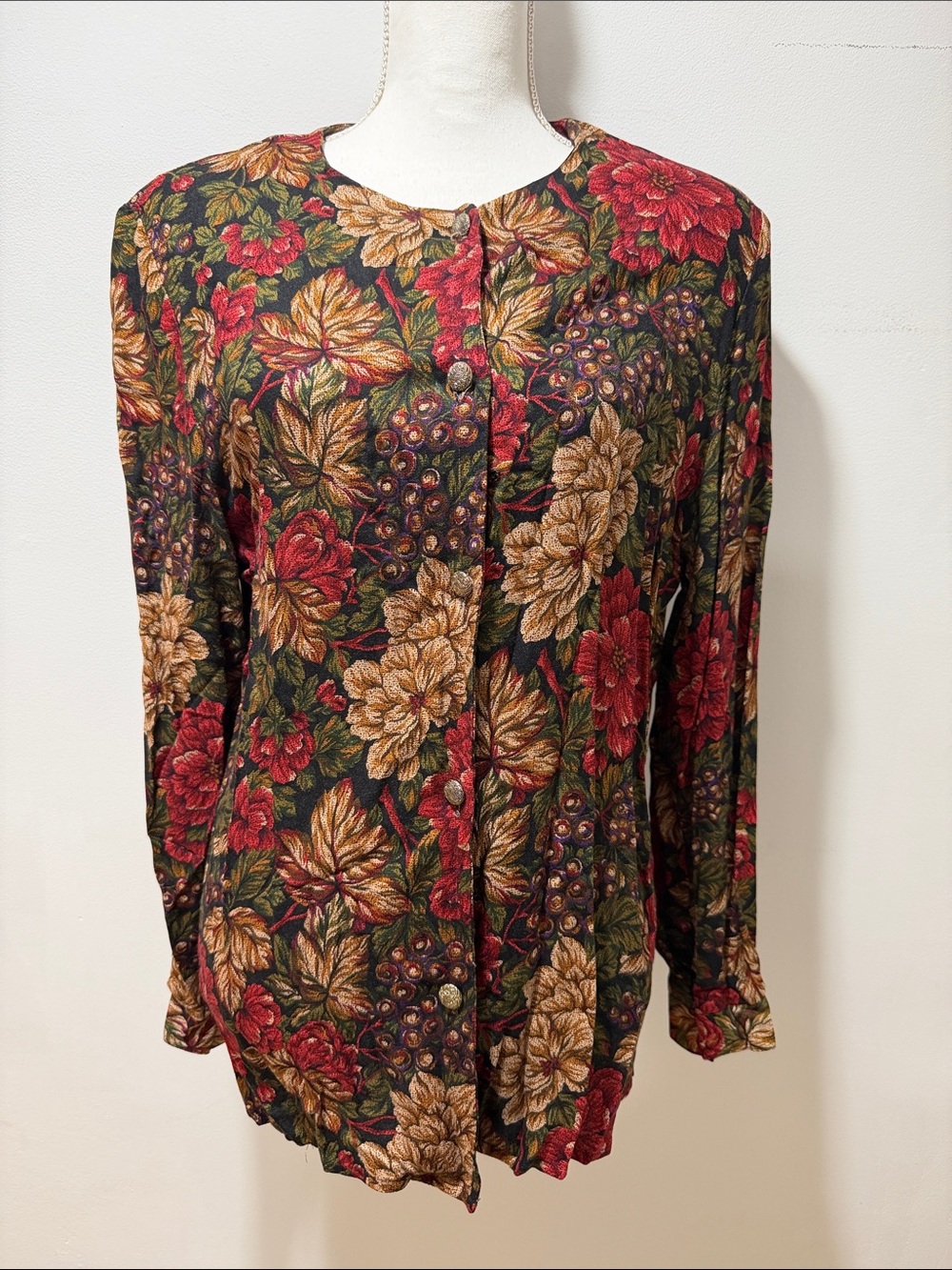 Norton McNaughton Vintage Fruit Abstract Floral Blouse Size 16 Grandmacore Top‎
